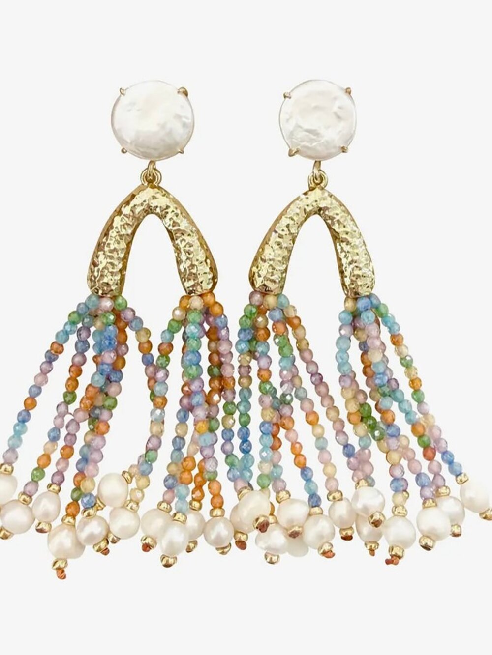 Gemelli Colorful beaded multi-tassel freshwater Pearl Statement Stud Earring NWT